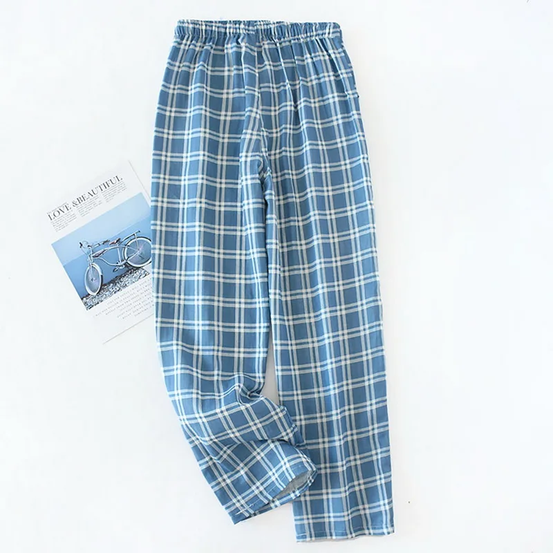 pajama pants Men's Cotton Sleep Trousers Plaid Knitted Sleep Pants Mens Pajamas Pants Bottoms Sleepwear Pajama Short Pijama Hombre mens silk pajamas