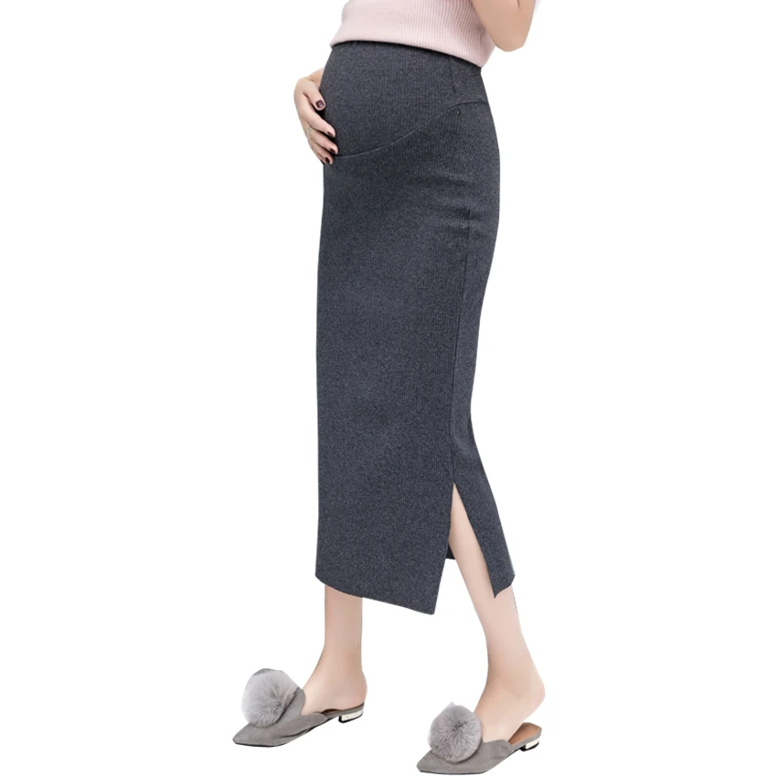 Maternity dress skirt spring and autumn pure cotton mid-length knitted split skirt fashion all-match bag hip