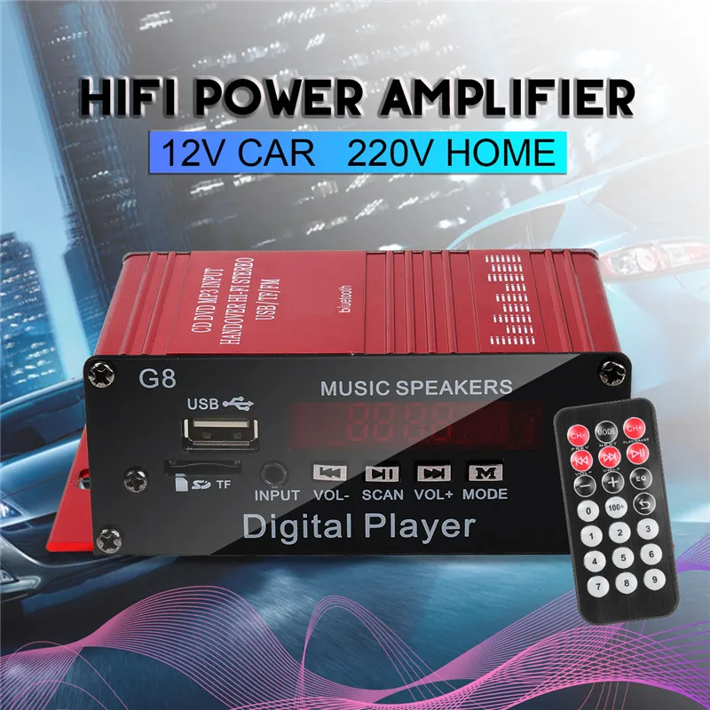 Мини-усилитель мощности для автомобиля 2 канала HIFI аудио усилитель мощности Bluetooth стерео автомобильный кинотеатр усилитель с fm-радио USB/TF/AUX