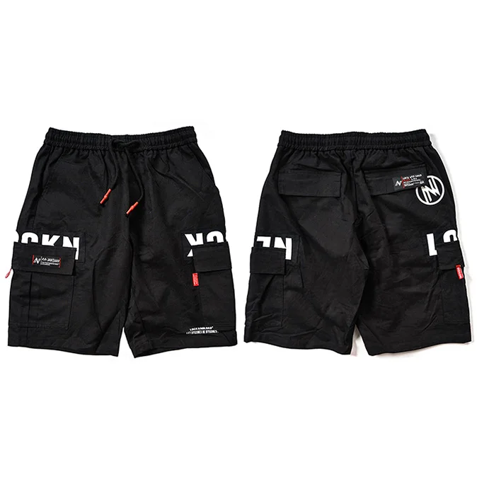B49S020 Black Хип хоп Карго короткие камуфляжные мужские Харадзюку Короткие штаны для уличного бега тактический военный Повседневный боковой карман короткие камуфляжные хипстерские - Цвет: B49S020 Black