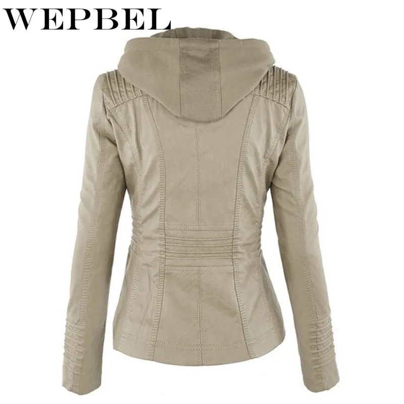WEPBEL Women Hooded Leather Jacket Motorcycle Coats Street Female Tops Winter Lady Casual Slim Fit Jacket