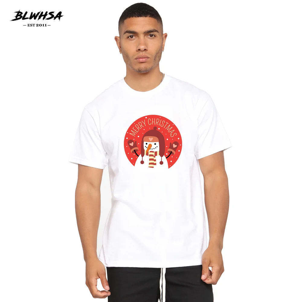 

BLWHSH Happy Christmas Snowman Print T Shirt Men Fashion Short Sleeve Summer T-shirt Cartoon Merry Christmas Men Plus Tops Tees