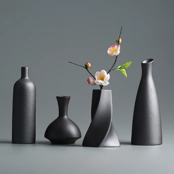 

Modern Ceramic Vase Wedding Decoration Creative Black Desktop Vase Storage Container Flower Pot Home Decoration Crafts Gift