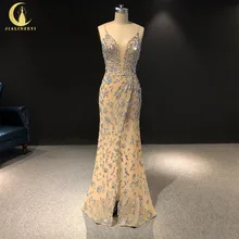 Rhine реальные фотографии сексуальные спагетти стап Серебряный vestido de noiva халат de soiree Арабский Вечерние платья Длинные