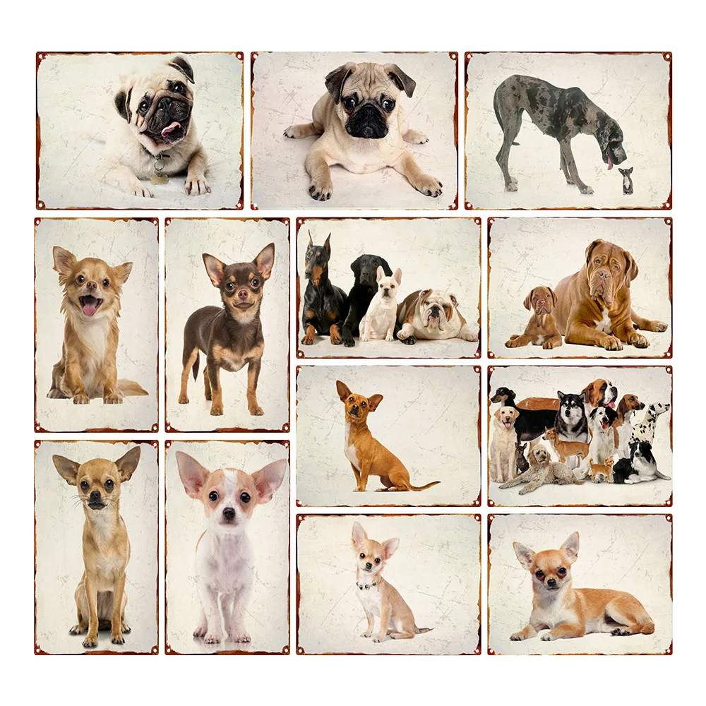 

Fonseca милый Логотип Собаки ржавые края Ретро металлический жестяной логотип современная домашняя ферма декор стен булавка жестяная плакат