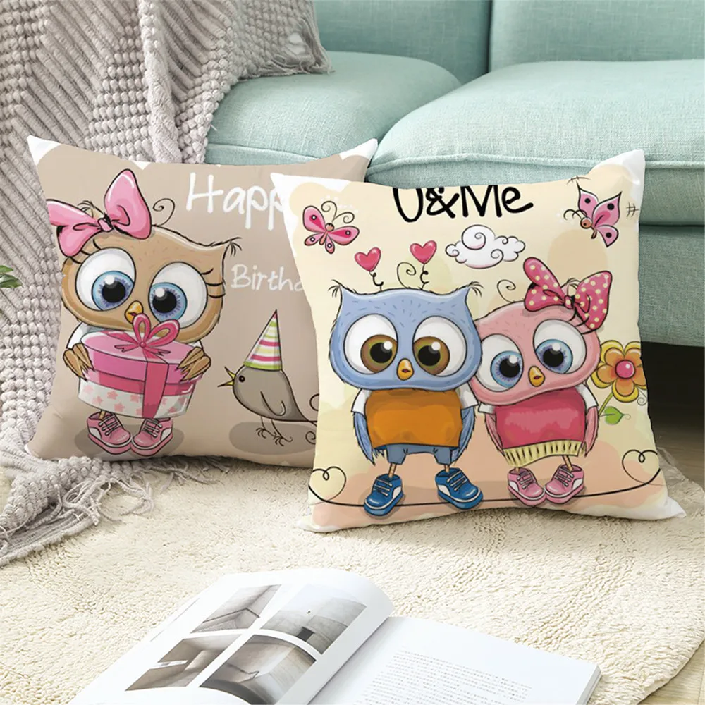 Custom Lovely Owl Pillowcases Decorative Sofa Room Bed Pillow Cover Home Car Cute Cushion Case 45*45cm(One Side) MTY02 | Дом и сад