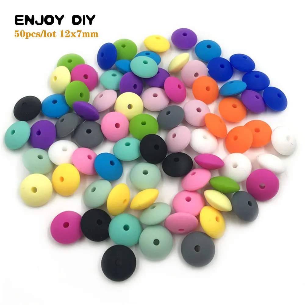 

50Pcs Perle Silicone Beads 12mm Lentil Loose Bead BPF Free Teether Sensory Teething Toys Baby Silicone Kralen Mordedor Products