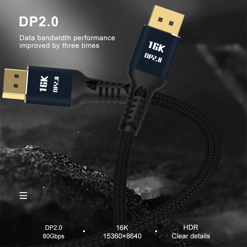DisplayPort 2.0 Male Braided Cable 16K 60Hz 10K 60Hz HD Video DP Adapter 