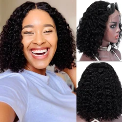 MISNEY Short Deep Wave Lace Bob Wigs Human Hair Wigs Remy Brazilian 4X4 13x4 Lace Closure Wig For Women Curly Bob Wig Pre Pluck