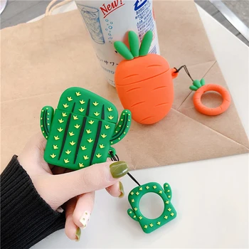 

3D Cute Cactus Carrot Silicone Case Storage Box For Apple Airpods 1 2 Earbuds Earphone Protector Cover