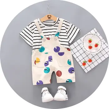 

On Sale 2020 Newborn Baby Boy Clothes Stripe Short Sleeve Tops Cute Cartoon Bib Short Overalls Summer 2PCS Outfits 6M-3Y