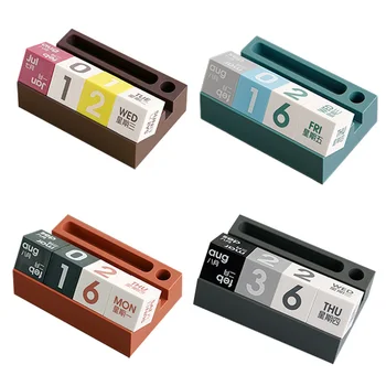 

Fashion Desktop Perpetual Calendar Blocks with Pen Phone Holder for Home Office Study Room Bedroom Desk Supplies 2020