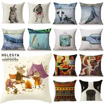 

Cotton Linen Pillowcase Printed Pillow Covers For Office Home Textile Deep Sea Whale Throw Pillow Case Throw