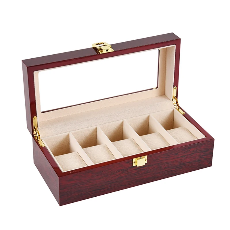 

Rectangle Baking Finish Wood Watch Box Display Case Light Storage Non-slip Key Organizer Holder With Window Outdoor Tool