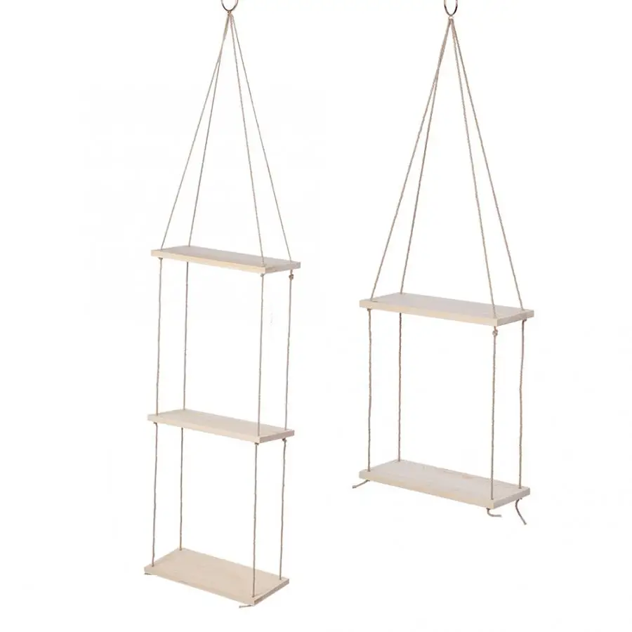 Wood Wall Hanging Flower Shelf Wall Rope Hanging Shelf Flower Storage