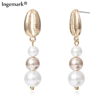 Corea barroca perla larga borla colgante pendiente verano Boho joyería hecha a mano cuentas mar Natural Shell gota pendientes mujeres 2019(China)