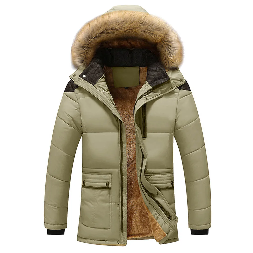 Мужское пальто, новинка, зима-осень, чистый цвет, карман, открытая шапка, на молнии, с капюшоном, хлопковая куртка, верхнее пальто, Мужская Повседневная блуза, пальто - Цвет: Khaki