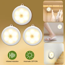 1/3/6 шт. в партии, 6 светодиодов движения Сенсор шкаф светильник диаметром 80 мм Беспроводной детектор светильник Авто включения/выключения лампы для защиты глаз шкаф лампа, лампа светильник