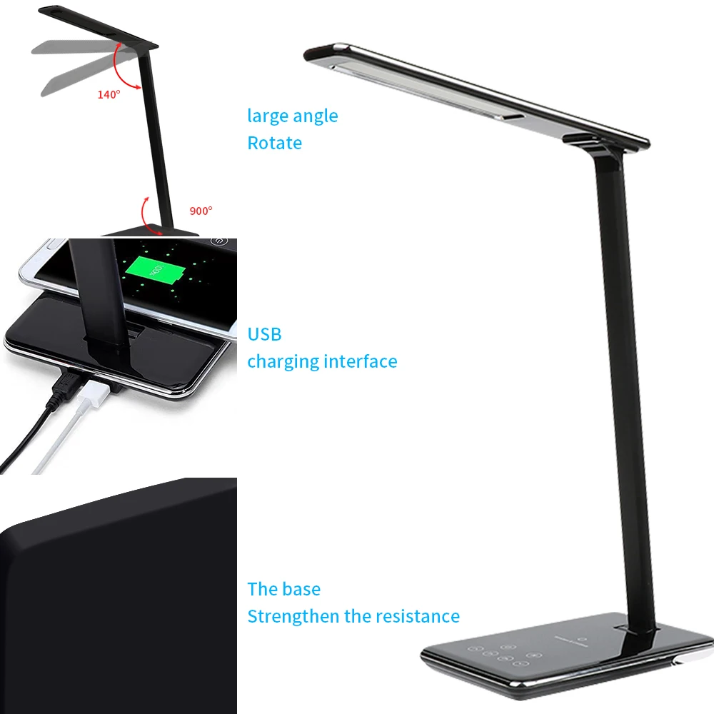 IVYSHION светодиодный настольный светильник 2 в 1 QI Беспроводная зарядка сенсорный выключатель Многофункциональный светильник для чтения для зарядки мобильного телефона