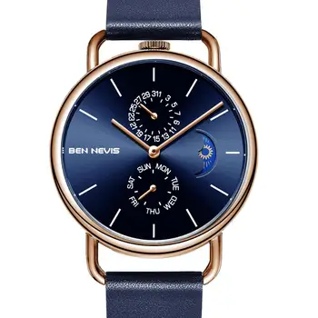 

Fashion Quartz Men Watch Luxury Brand Waterproof Sport Business Moon Phase Genuine Leather Wrist Watch for Men Relogio Masculino