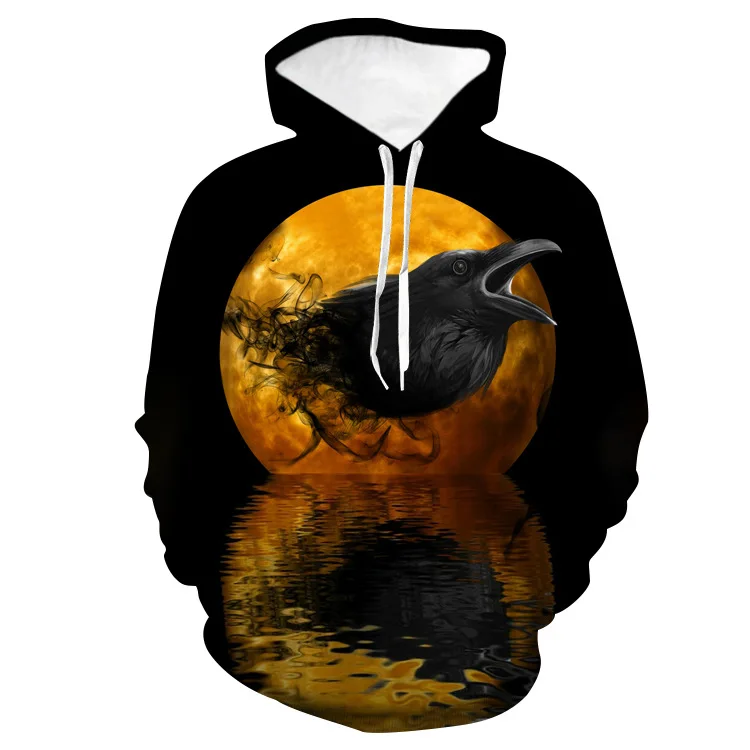 

Autumn and Winter New Pattern 3D Printing Halloween Crow Moon Lovers' Money Motion Leisure Time Jacket Hooded Cap Hoodie