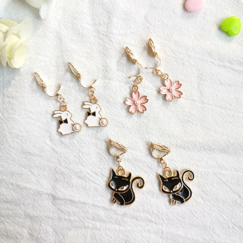 Ear Clip Earrings Clip Earrings Ear Clip Stud Earrings Ear Accessories Korean Cute Cartoon Stud Clip on Earrings No Pierced Fashion Statement Flower Animal Cuff Earring Ear Clip