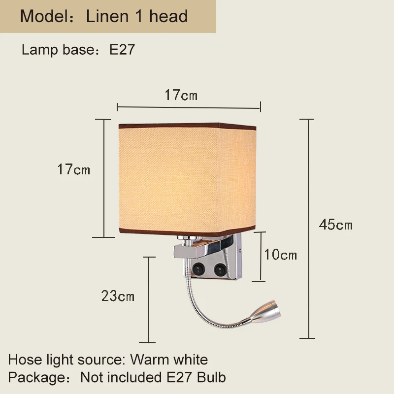 5 цветов современные короткие прикроватные 1/2 головы 3 Вт светодиодные Настенные светильники сантехника шланг коромысла чтения стены освещения ткань ZBD0014 - Цвет абажура: Linen 1 head