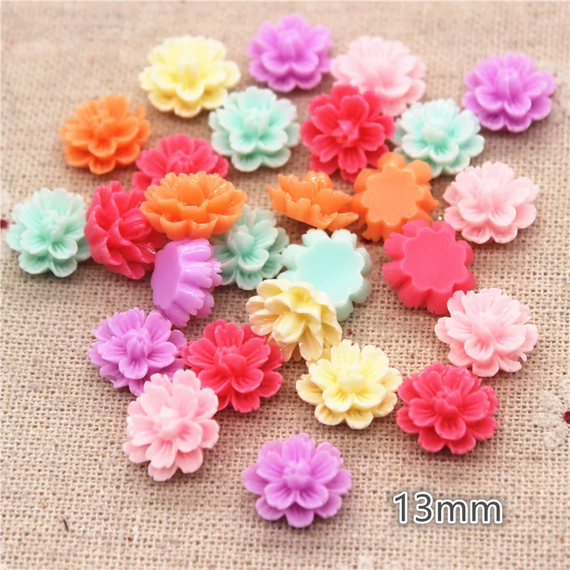

50pcs 13mm Mix Colors Resin Flower Flatback Cabochon DIY Jewelry Phone Decoration