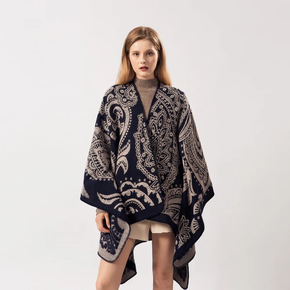 

European and American Autumn and Winter Fashion Imitation Cashmere Ladies Scarf Wild Thick Warm Shawl Cloak