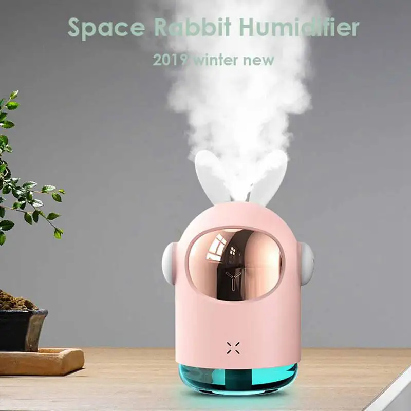 

350ML Space Rabbit Air Humidifier Quiet Mini USB Humidifier With LED Light Cute Cool-Mist Two modes Desktop Diffuser for Home
