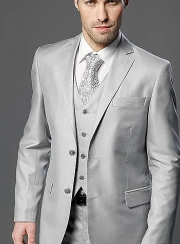 

2020 New Arrivals Two Buttons Light Gray Tuxedos Groom Lapel Notch Groomsmen Wedding Prom Suits (Jacket + Pants + Vest + Tie)