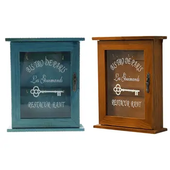 

Vintage European Style Wooden Key Storage Cabinet Key Holder Box with Hanging Hooks