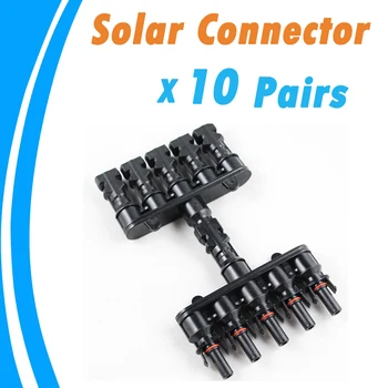 

10 Pairs M/FM Solar Panel 5 to 1 T Branch 30A Solar Panel Connector Cable Coupler Combiner PV Panel Cable Connectors