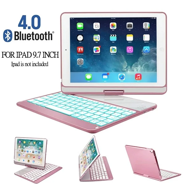 

IPad Keyboard Case for 2017/2018/Air/Air 2/Pro 9.7-360 Rotating Back Cover-Aluminum Bluetooth Keyboard With 7 Backlit Color