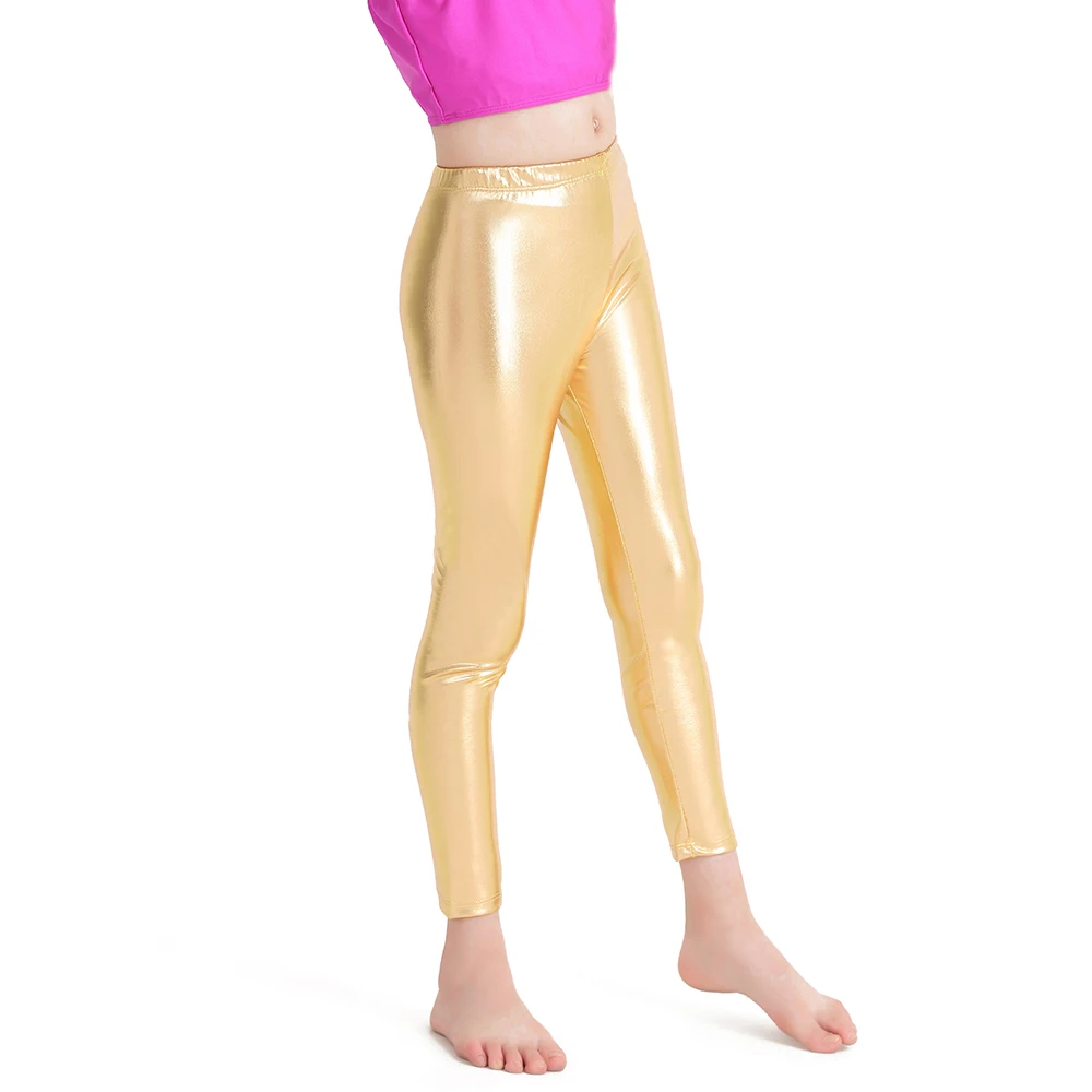 AOYLISEYNew/детские штаны до щиколотки золотистая блестящая металлизированная лайкра, спандекс, танцевальные балетные Серебристые леггинсы