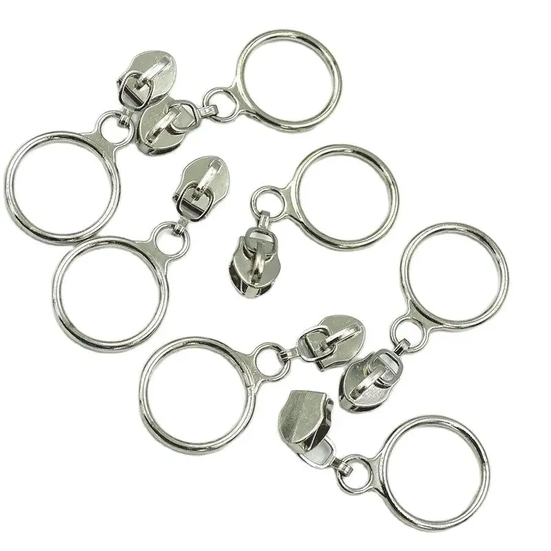 Golden Silver Colored 20pcs 5# Nylon Circle Zipper Puller Clothing Accessories Zinc Alloy luggage And Home Textile Puller