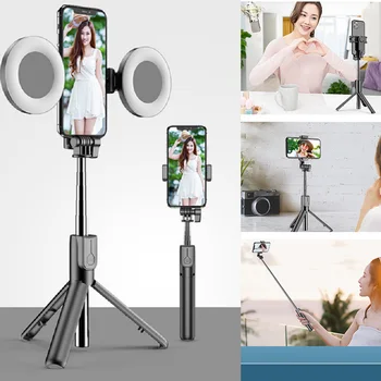 

Lady Girls Makeup Video Live broadcast Photo Tool Bluetooth Led Ring Fill Light Wireless Selfie Stick Folding Stand