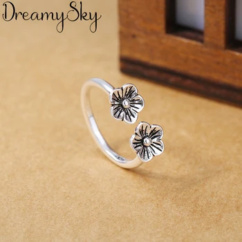 

DreamySky Bijoux Boho Silver Color Plum Flower Rings for Women Lady Rings Fashion Party Statement Jewelry Wholesale