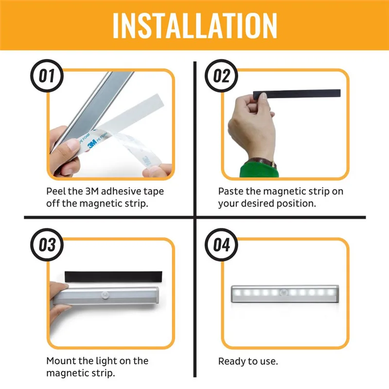  Wireless LED Under Cabinet Light PIR Motion Sensor Lamp 6/10 LEDs for Wardrobe Cupboard Closet Kitc - 4000271835742