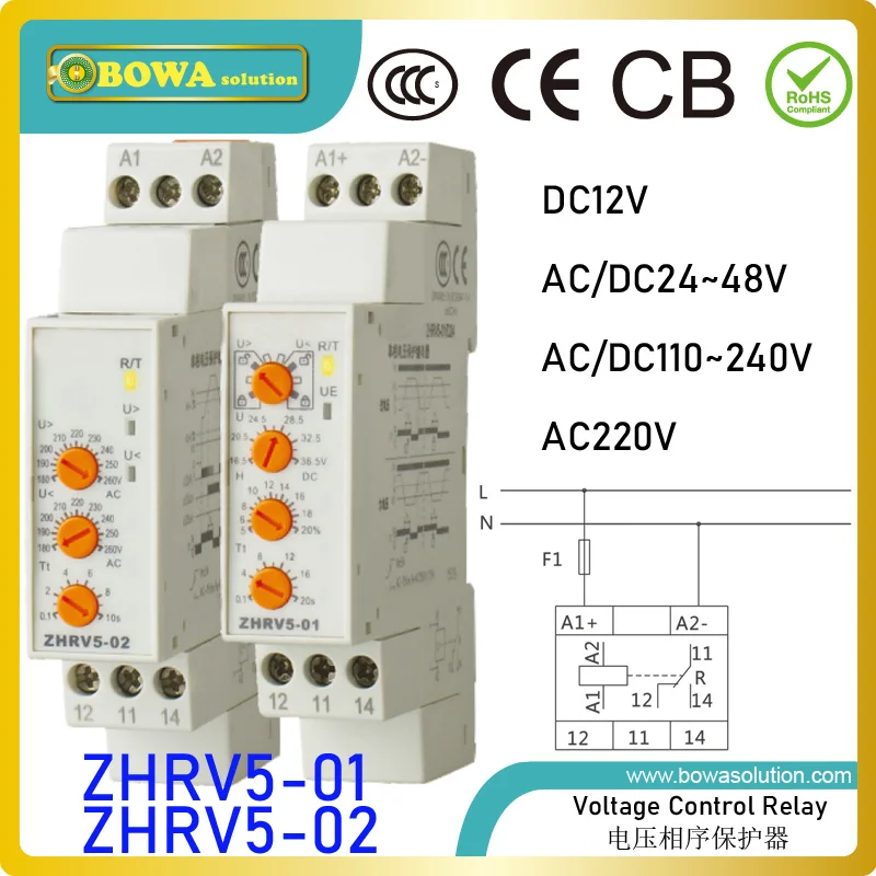 

ZHRV5-01/02 voltage control relay protects single phase or DC electrical equipments from abnormal power supply to avoid damage