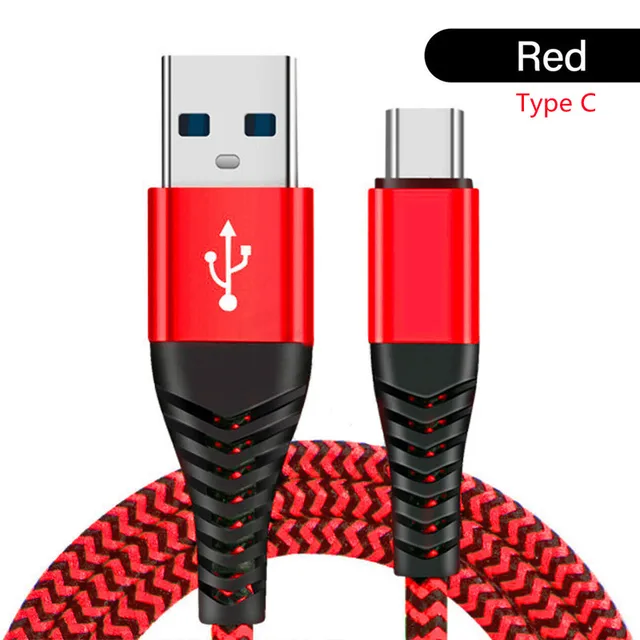 3A Fast Charging Type C Cable Charger Nylon Data Cord Micro USB Cable Android Mobile Phone Cable For Huawei Samsung S20 XiaoMi 9 Type-C Red