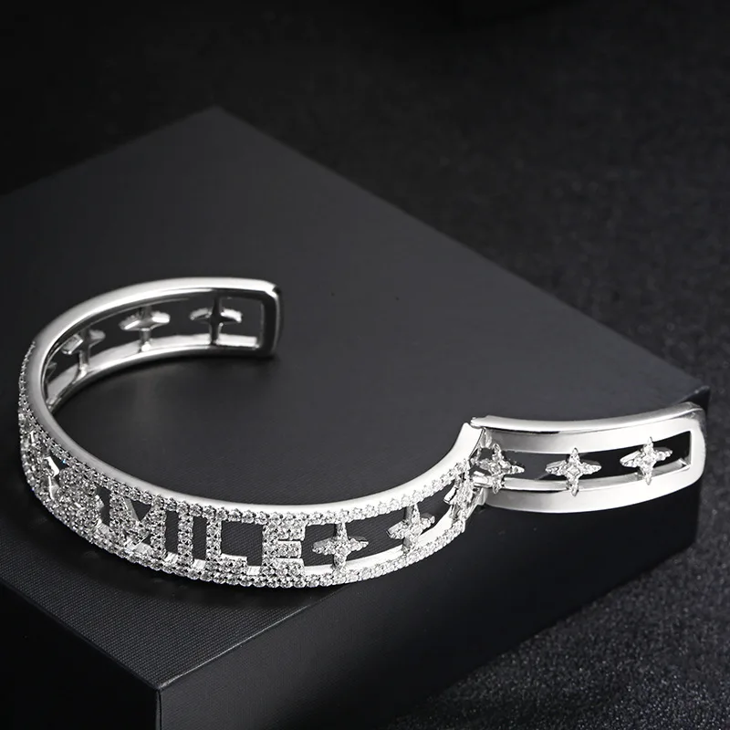 Wide silver letters Monaco SMILE bangle Jewelry initial letter star bracelet Luxury Brand PARTY Girl Accessories