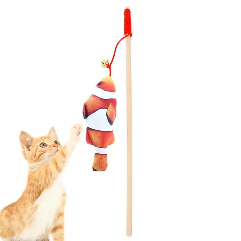 Игрушки для кошек Милая забавная палочка для игры с котом плюшевая 3D форма для рыбы с колокольчиком игрушки для кошек Catnip для кошек Интерактивная палка товары для кошек