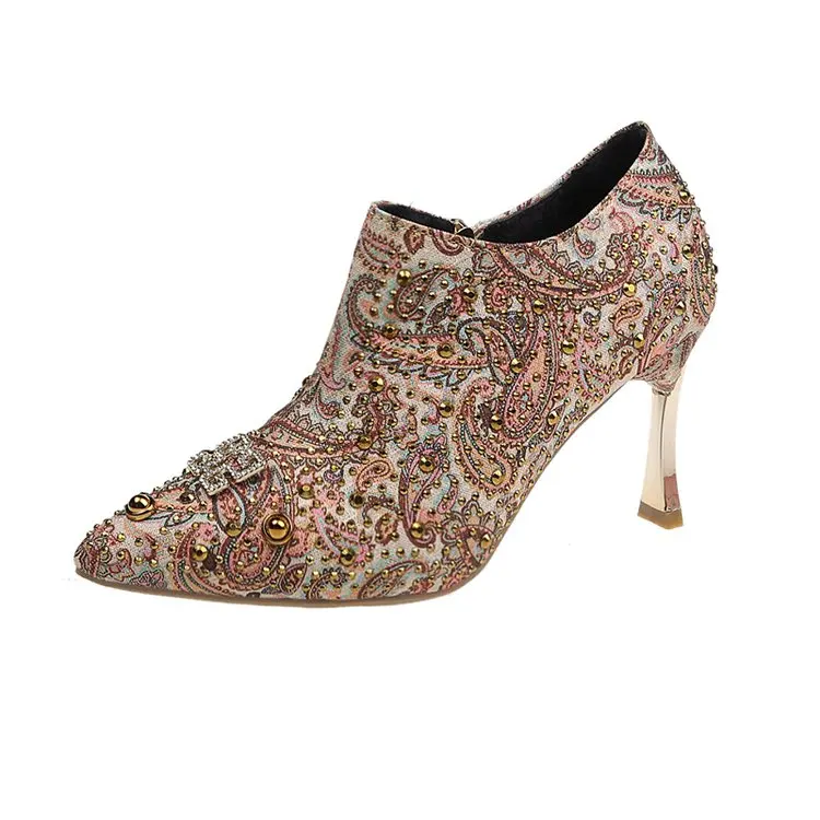 Женская обувь модные туфли-лодочки со стразами и острым носком модельные свадебные туфли на высоком тонком каблуке 8 см женская обувь zapatos de mujerG748 - Цвет: Pink