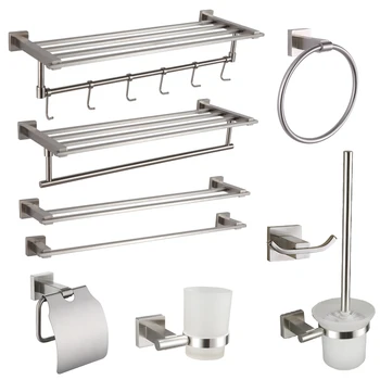 

Modern Bathroom Brushed Hardware Set 304 Stainless Steel Towel Rack Paper Towel Holder Towel Bar Hook Bathroom Accessories