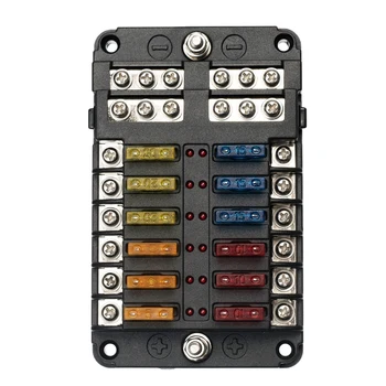 

12-Way Blade Fuse Block with LED Lndicator, Fuse Box Holder Waterproof with Negative Circuit