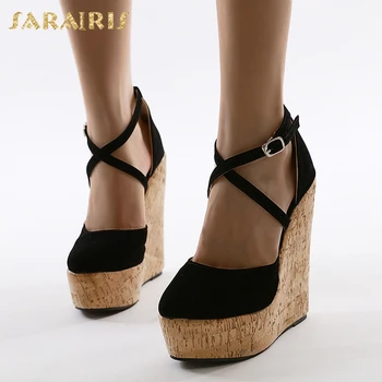 

Sarairis 2020 New Design Big Size 42 Wedge High Heels Summer Sandals Women Shoes Buckle Strap Platform Black Shoes Lady Pumps