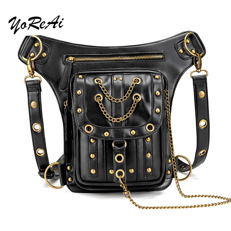 Bolso Punk Vintage de cuero mujer, riñonera de viaje de PU, cinturón de caída, Steampunk, para Moto|Riñoneras| - AliExpress