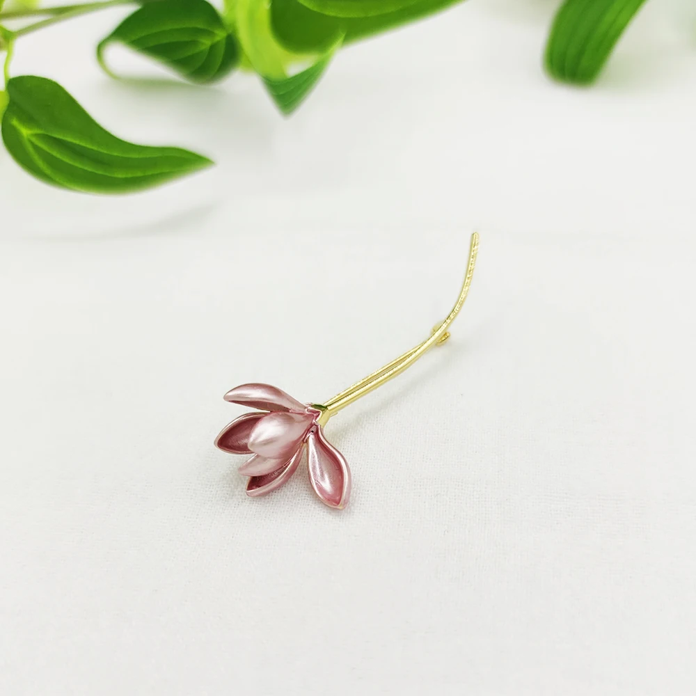 Blucome Latest Pink Flower Brooch Enamel Copper Corsage Suit Scarf Hat Pins Accessories for Women Wedding Party  Jewelry Gifts