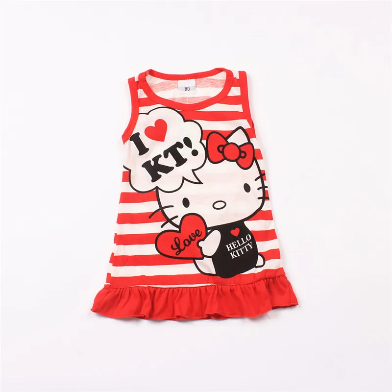 Платье hello kitty Милая летняя детская одежда в полоску без рукавов для маленьких